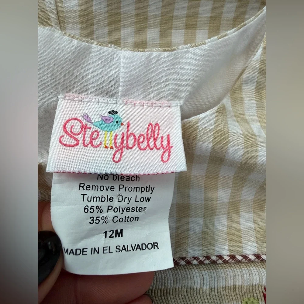 Stellybelly Smocked Turkey Thanksgiving Longall Tan Gingham Size 12 Months